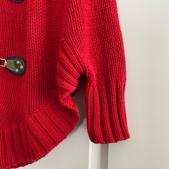 Michael Kors Red Sweater Jacket Cape Poncho Cardigan Toggle Button Full Zip Sz S - Picture 6 of 16